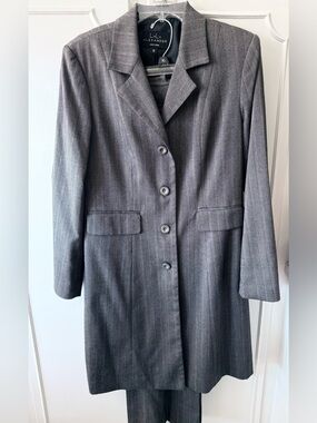 Gray Pinstripe Long Blazer pant suit
